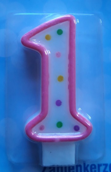 Nummer 1 roze met stippen 0